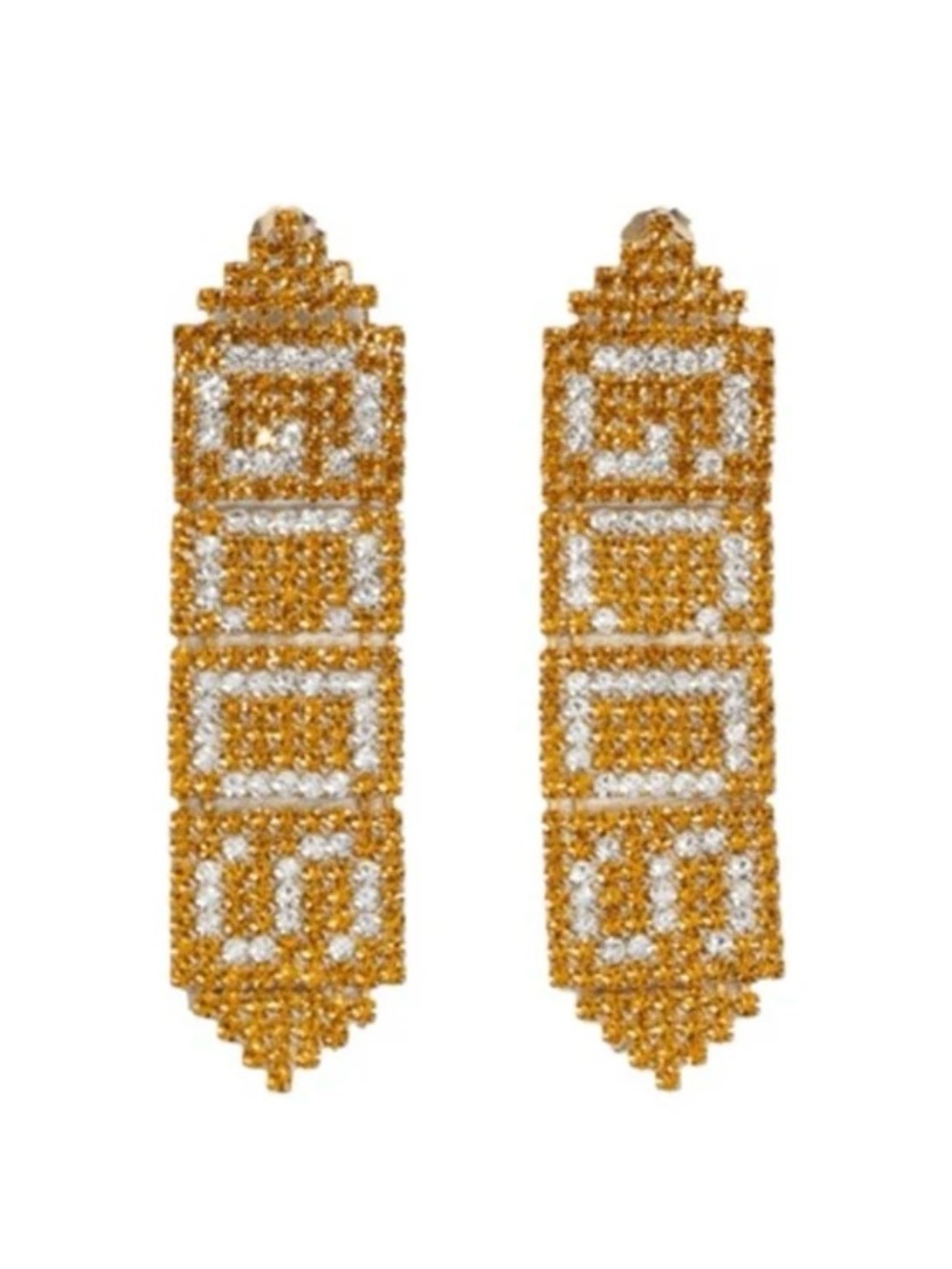 GCDS Gold and White Geometric Beaded Drop Earrings